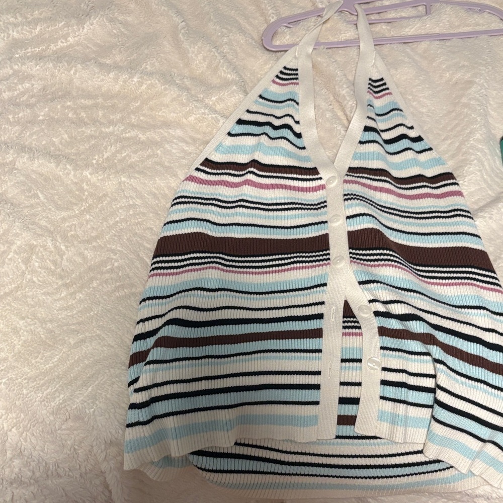 Abercrombie & Fitch Striped Halter Button Down Top - Blue, Brown, White